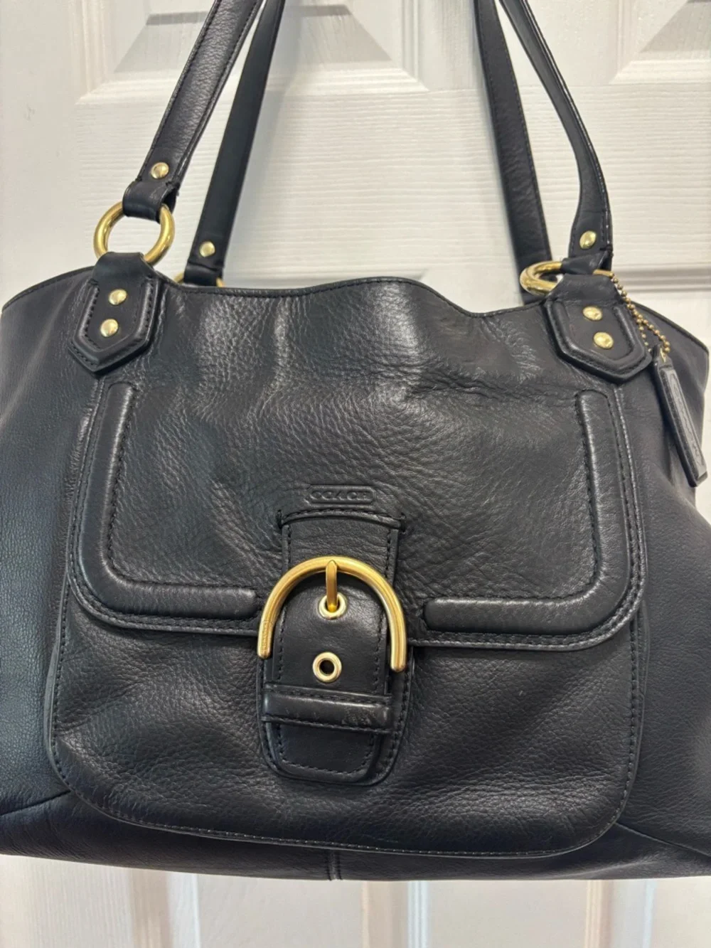 Coach K1381-F24961 Campbell Belle Carryall Black Pebbled Leather Satchel is BNOT - Picture 2 of 16